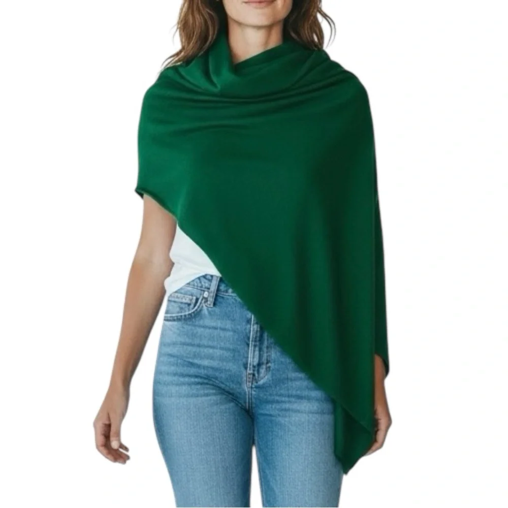 Kerisma Wool Arcylic Emerald Green Soft Knit Poncho Wrap Scarf Shawl Women Drape - Picture 14 of 14